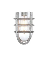 Marlowe Modern Rustic Industrial Outdoor Wall Lights Set of 2 Galvanized Steel 13 1/4" Cage Frame Clear Glass Shade for Exterior Deck House Porch