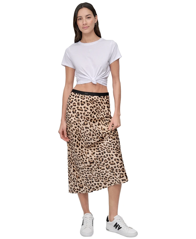 Dkny Jeans Women's Logo-Waistband Midi Slip Skirt - L3Z