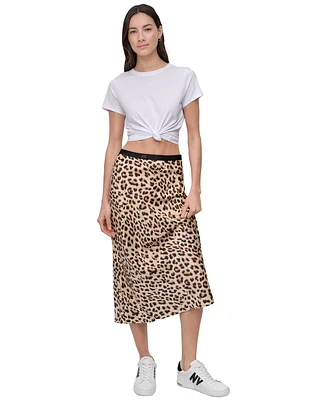 Dkny Jeans Women's Logo-Waistband Midi Slip Skirt - L3Z