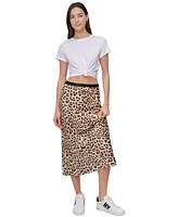 Dkny Jeans Women's Logo-Waistband Midi Slip Skirt - L3Z