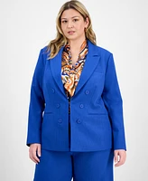 Tahari Asl Plus Faux Double-Breasted Boyfriend Blazer