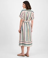 Nautica Jeans Women's Striped Belted Midi Dress