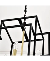 8-Light Pendant Chandelier, Matte Black & Gold, Adjustable Height, Industrial Farmhouse, (Bulbs Not Included)
