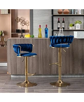 Set Of 2 Bar Stools, With Chrome Footrest And Base Swivel Height Adjustable Mechanical Lifting