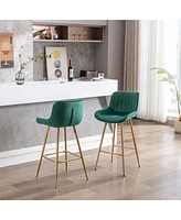 Set Of 2 Bar Stools, With Chrome Footrest Velvet Fabric Counter Stool Golden Leg Simple Bar