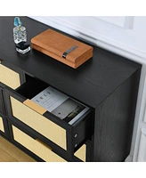 Bedroom 7 drawer dresser, rattan dresser modern wooden chest of drawers with spacious storage space for bedroom hallway living room