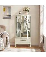 Curio Cabinet Lighted Glass Cabinet Glass Wine Cabinet Curio Display Cabinet with Adjustable Glass Shelves 2 Doors and 1 drawer Cabinet Sideboard With