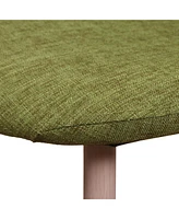 Two Green Fabric Dining Chairs with Light Walnut Iron Legs