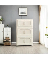White Folding Storage Cabinet, 3 Tiers, Collapsible Bins, Wheels