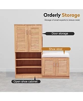 Multifunctional Shoe Cabinet with Storage, Bench & Adjustable Shelves for Hallway