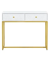 Modern Sleek Console Table Two Drawers with Stripe Design for Living Room and Entryway