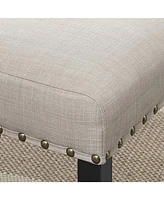 Tan Fabric Counter Height Stools with Nailhead Trim, Set of 2