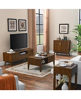 Mid Century Modern Fluted Sideboard Cabinet with Adjustable Shelves & Solid Wood Legs, Buffet Cabinet with Storage, Walnut Storage Cabinet for Living