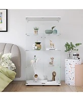 Two-door Glass Display Cabinet 4 Shelves with Door, Floor Standing Curio Bookshelf for Living Room Bedroom Office, 64.7" 31.7" 14.3", W