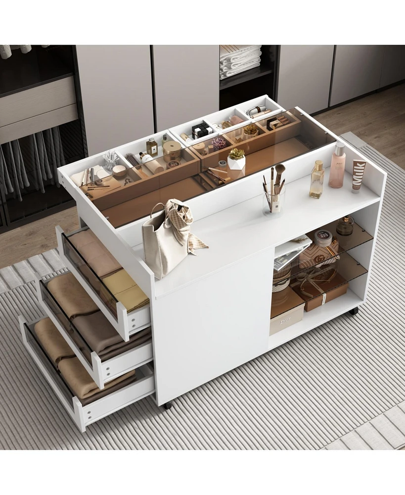 43" Multi-Functional Storage Island Cabinet with Drawers & Shelves