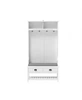 3-in-1 Hallway Hall Tree with 2 Storage Drawer and 4 Coat Rack, Wooden Entryway Shoe Rack Bench with Padded Seat Cushion, Mudroom Bench with Top Stora