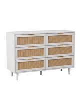 43.31"6-Drawers Rattan Storage Cabinet Rattan Drawer,for Bedroom,Living Room,White
