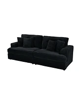 79" Black Corduroy Sofa with 4 Pillows
