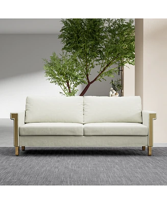 2.5 Seat Velvet Sofa Upholstery with Ideal Mid-Century Modern Living Room Furniture Cream White Couch