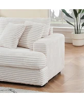 79.3 inches long, Corduroy Sofa, with 4 Matching Toss Pillows Sleek Design Spacious and Comfortable 3 Seater Couch for Modern Living Room, White
