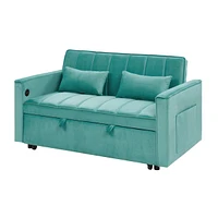 54.33 inch versatile foldable sofa bed in 3 lengths, modern sofa sofa sofa velvet pull-out bed, adjustable back (Green)