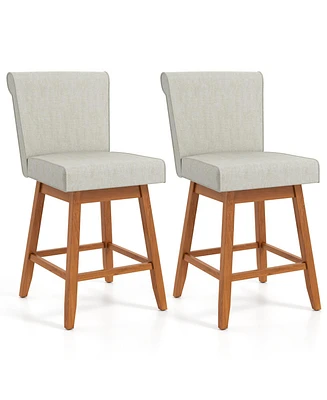 27 Inch Counter Height Bar Chairs with Rubber Wood Legs Set of 2-Beige