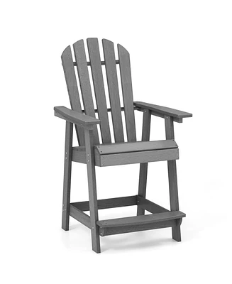 Hdpe Patio Chair with Armrest and Footrest for Indoor Outdoor-Gray