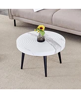 Elegant Marble Round Coffee Table with Black Metal Legs