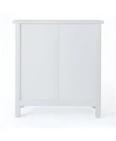 Rustic Distressed White Cabinet With Faux Wood Overlay And Brown Top