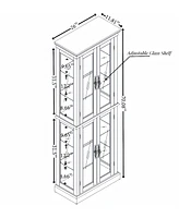 Lighted Glass Curio Display Cabinet, Display Cabinet, Glass Storage Cabinet Glass Wine cabinet Wood Frame Toy Display for Living Room, Kitchen, Pantry