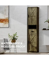 69" H Tall Bathroom Storage Cabinet with 2 Barn Doors and 1 Drawer, Narrow Storage Unit, Adjustable Shelves, Floor Cabinet for Bathroom, Living R