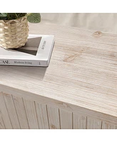 59" Farmhouse Sideboard, Vertical Grain Carving, Adjustable Shelves, Natural Wood