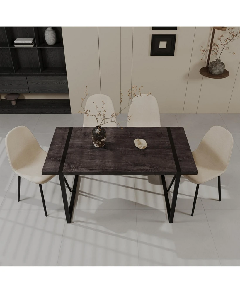 59" Black Dining Table & 4 Suede Chairs