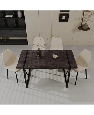 59" Black Dining Table & 4 Suede Chairs