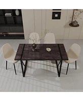 59" Black Dining Table & 4 Suede Chairs