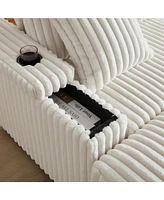 Cozy 84" Corduroy Sofa with Storage, Ottomans, and Pillows