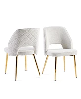 Off White Boucle Dining Chairs with Metal Legs and Hollow Back Upholstered Dining Chairs Set of 4