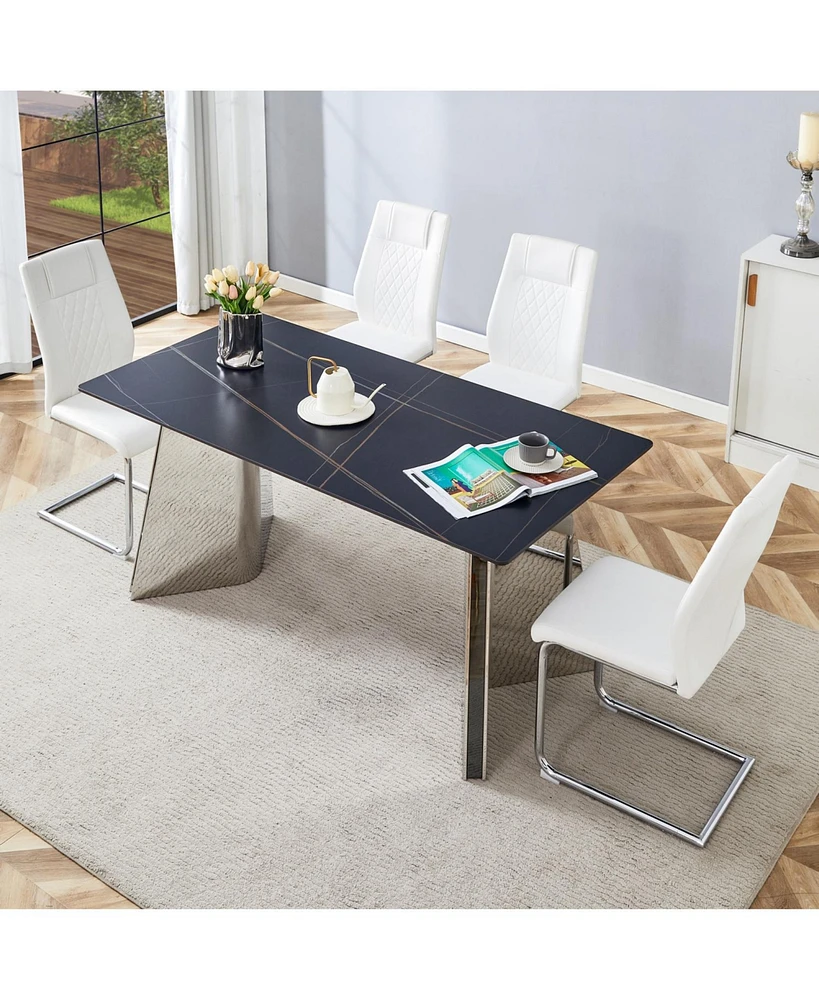 Black Marble Table w/ 4 Pu Chairs