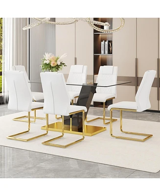 Luxurious 6-Chair Glass Dining Set with Gold Legs