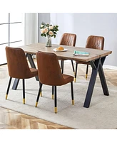 Wood-Textured Dining Set: Table (63"x35.4") with 4 Suede Chairs