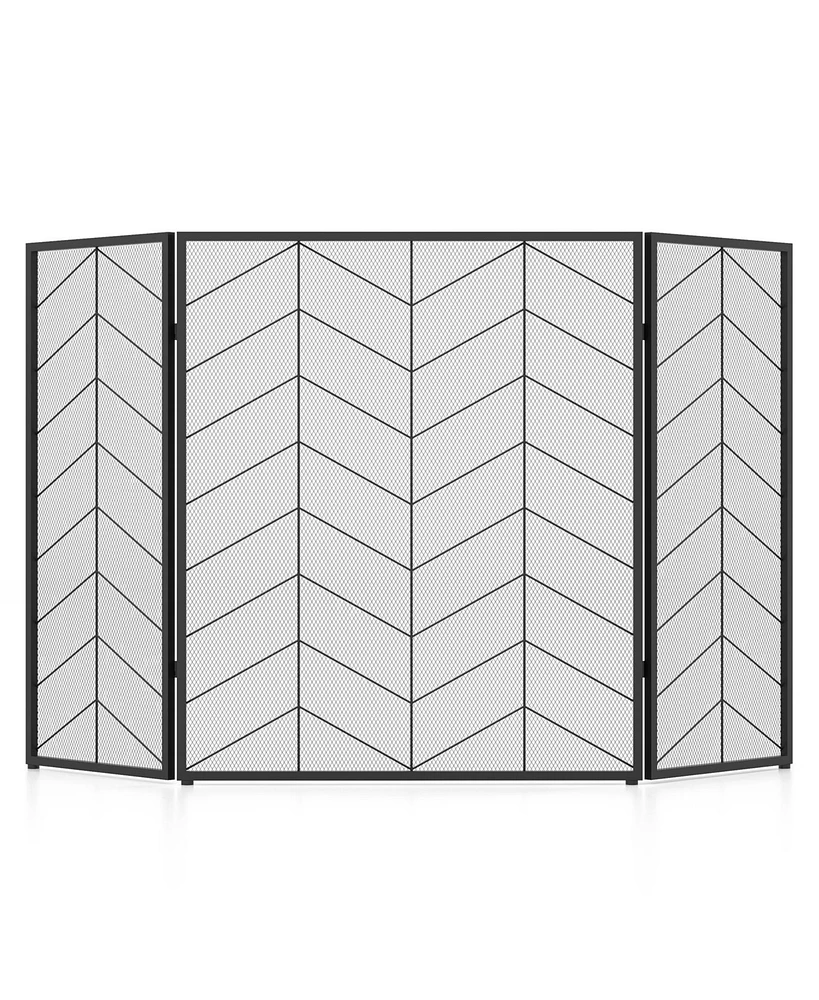52 x 31 Inch Fireplace Screen with Chevron Herringbone Pattern