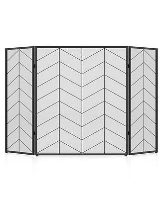 52 x 31 Inch Fireplace Screen with Chevron Herringbone Pattern