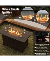 50000 Btu 2 Inch ropane Gas Fire Pit Table with Wind Guard and Glass Rocks-Brown
