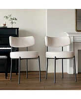 White Dining Chairs Set of 4, Mid-Century Modern Dining Chairs, Kitchen Dining Room Chairs, Curved Backrest Round Upholstered Boucle Dining Chair with