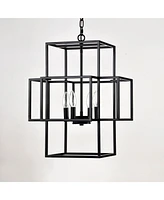 Matte Black 4-Light Adjustable Pendant Light for Dining Room, Farmhouse Style