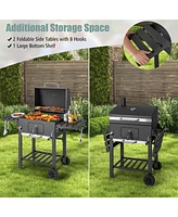 Outdoor Bbq Charcoal Grill with 2 Foldable Side Table and Wheels