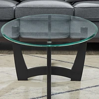 48 Inch Oval Glass Coffee Table, Black Round Coffee Table Center Table with Glass Top, Small Coffee Table for Living Room, Office and Apartment