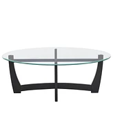 48 Inch Oval Glass Coffee Table, Black Round Coffee Table Center Table with Glass Top, Small Coffee Table for Living Room, Office and Apartment