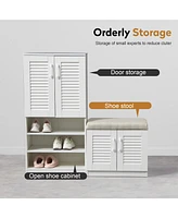 Multifunctional Shoe Cabinet with Cushion, 10 Storage Compartments, Adjustable Board for Entryway