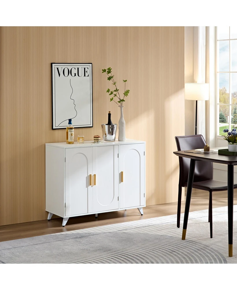 Ivory White Sideboard Buffet Cabinet with 3 Doors and Shelves